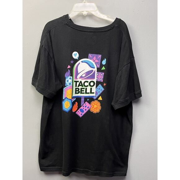 Taco Bell Henley 3-Button T-Shirt Mens‎ Large Black Employee Uniform Colorful - Picture 1 of 6